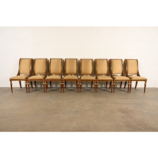 French Karges French Regency Louis XVI Carved Walnut and Gold Gilt Dining Chairs | Set of Eight For Sale - Image 3 of 14