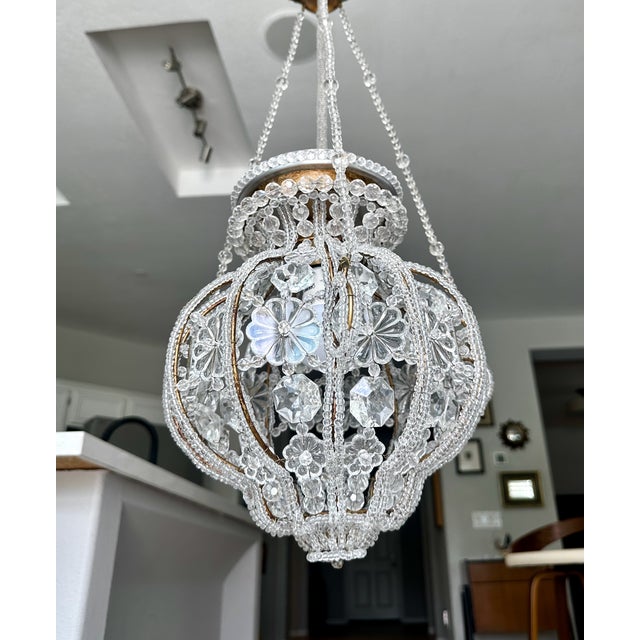 Sherle Wagner Crystal Beaded Basket Pendant Chandelier With Beaded Canopy For Sale In Palm Springs - Image 6 of 18
