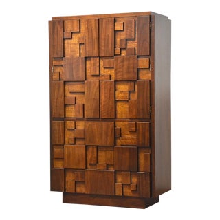 Brutalist Armoire Dresser by Lane Stuccato For Sale