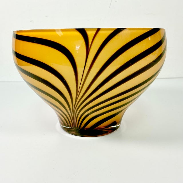Mid 20th Century Mid-Century Hollywood Regency Boho Chic Polish Hand Blown Glass Tiger Striped Encased Bowl, Murano Style For Sale - Image 5 of 12