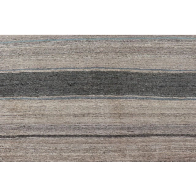 Modern Kilim Rug With Large Stripes in Shades of Blue Taupe Gray For Sale - Image 4 of 13
