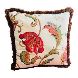 1990s Boho Floral Pillow With Fringe Trim For Sale