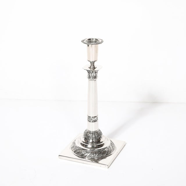 Pair of Silver Corinthian Column & Acanthus Sabbath Candlesticks by Ludwig Nast For Sale - Image 17 of 18