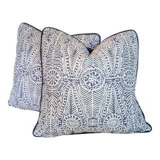 Lee Jofa Drayton Pillows in Indigo- 20" Pair For Sale