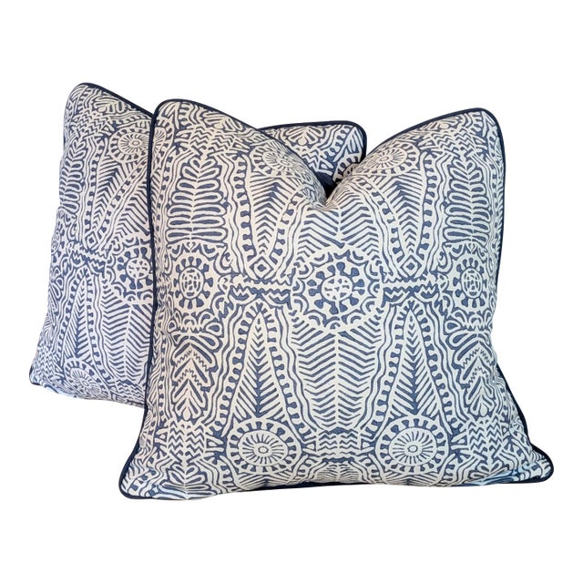 Lee Jofa Drayton Pillows in Indigo- 20" Pair For Sale