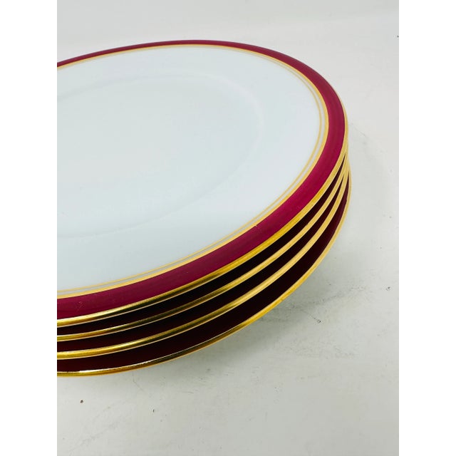 Limoges, France Vintage Limoges Raynaud Diplomat Red Porcelain Salad Plates Made in France a Set of 4 For Sale - Image 4 of 8