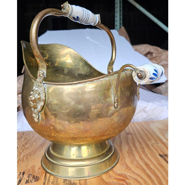 Metal Early 20th Century Brass and Porcelain Helmet-Form Coal Scuttle For Sale - Image 7 of 9