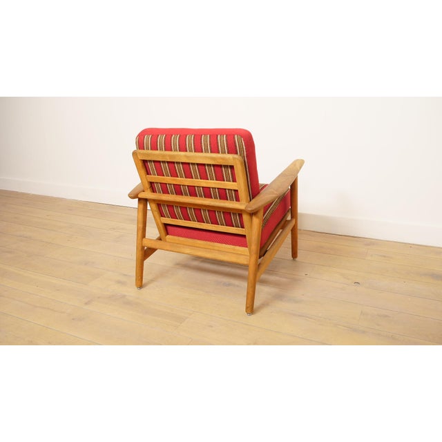 Danish Teak and Oak Lounge Chair with Red and Green Striped Fabric, 1960s For Sale - Image 10 of 18