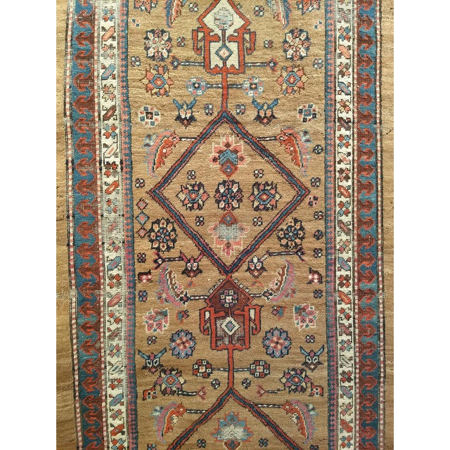 Antique Persian Serab Camel Hair Runner Rug, Hand-Knotted Wool, Geometric Pattern, Red & Green, 4x14 For Sale In Chicago - Image 6 of 10