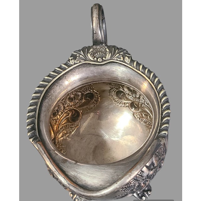 Late 19th Century Antique Victorian English Ornate Floral Plated Silver on Copper Creamer Sugar Bowl Set- 2 Pieces For Sale - Image 5 of 10