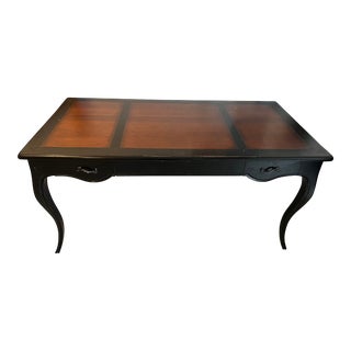 Arhaus French Mahogany Black Brown Writing Desk with 3 Drawers For Sale