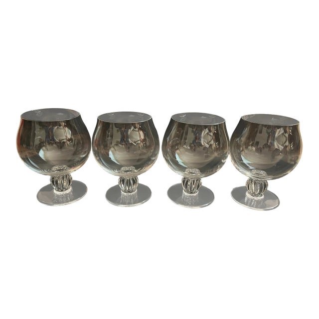 1990s Lalique 'Alger' Crystal Cognac Glasses or Brandy Snifers- Set of 4 For Sale