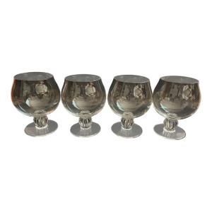 1990s Lalique 'Alger' Crystal Cognac Glasses or Brandy Snifers- Set of 4