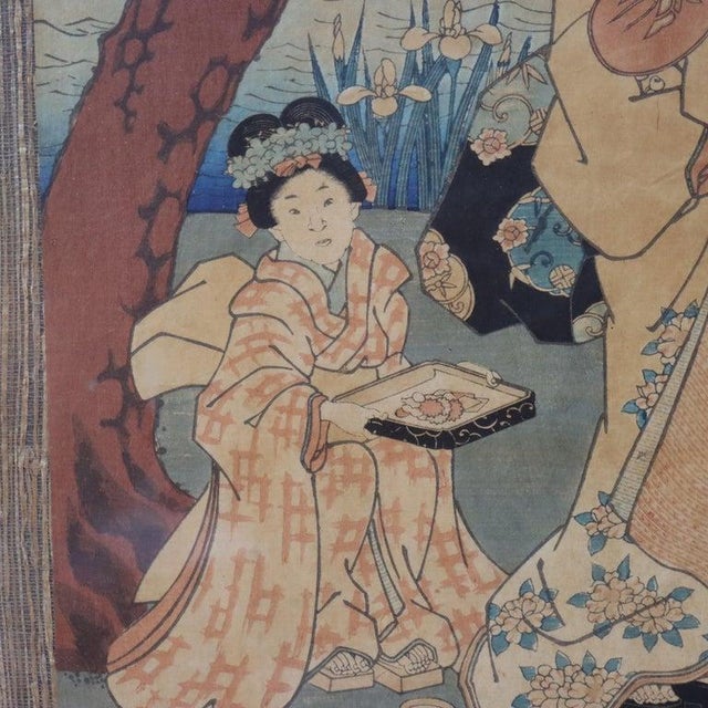 Japanese Antique Japanese Woodblock Print of 2 Women Signed by Utagawa Kurisa For Sale - Image 3 of 9