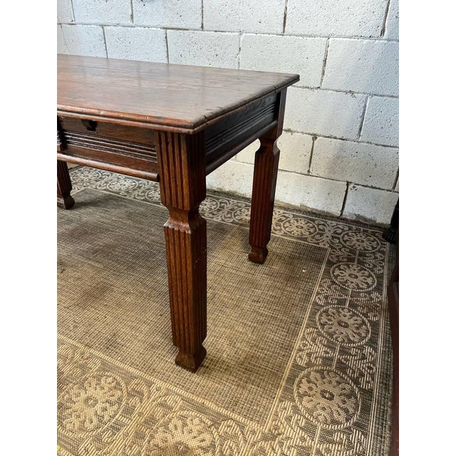 Wood Antique Victorian Oak Library Table With 1 Drawer For Sale - Image 7 of 11