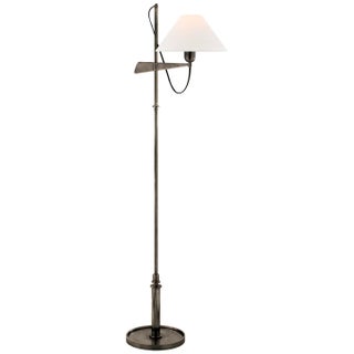 J. Randall Powers by Visual Comfort Signature Hargett Bridge Arm Floor Lamp in Bronze with Linen Shade For Sale