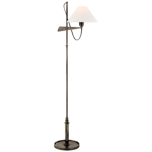 J. Randall Powers by Visual Comfort Signature Hargett Bridge Arm Floor Lamp in Bronze with Linen Shade For Sale