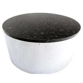 20th Century Modern Round Cylinder Shape Chrome and Granite Top Coffee Table For Sale