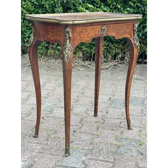1860 French Artisan Louis XV Brown Marquetry Center Table-1 Pc For Sale - Image 16 of 17