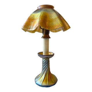 1900s Louis Comfort Tiffany Favrile Glass Candle Lamp Signed 12” Tall Beautiful Condition For Sale