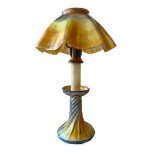 1900s Louis Comfort Tiffany Favrile Glass Candle Lamp Signed 12” Tall Beautiful Condition
