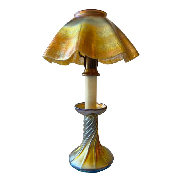 1900s Louis Comfort Tiffany Favrile Glass Twilight Candle Lamp Signed 12” Tall Beautiful Condition For Sale