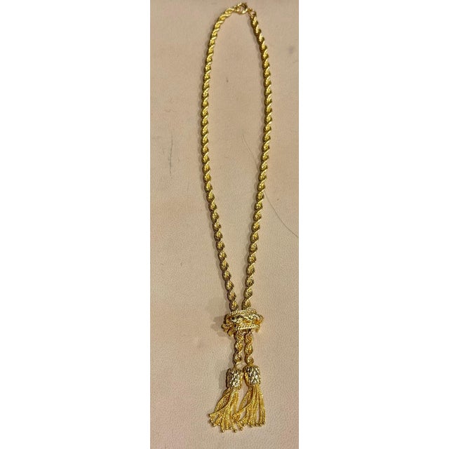 Gold 14k Solid Yellow Gold Adjustable Rope Lariat Slider Stopper Chain Y Necklace 53G For Sale - Image 8 of 18