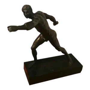 Antique 19th Century French Grand Tour Bronze Figure of an Athlete Mounted on Original Black Slate Base