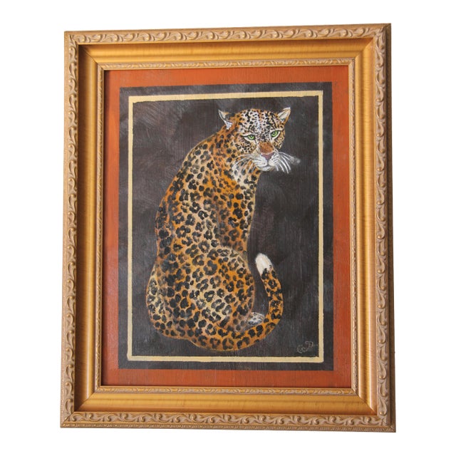 Leopard Portrait Style of Skilling English Traditional Realism Goldenod Sienna Brown Original Oil Painting by Cleo Plowden For Sale