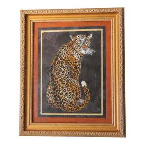 Leopard Portrait Style of Skilling English Traditional Realism Goldenrod Sienna Brown Original Oil Painting Cleo Plowden