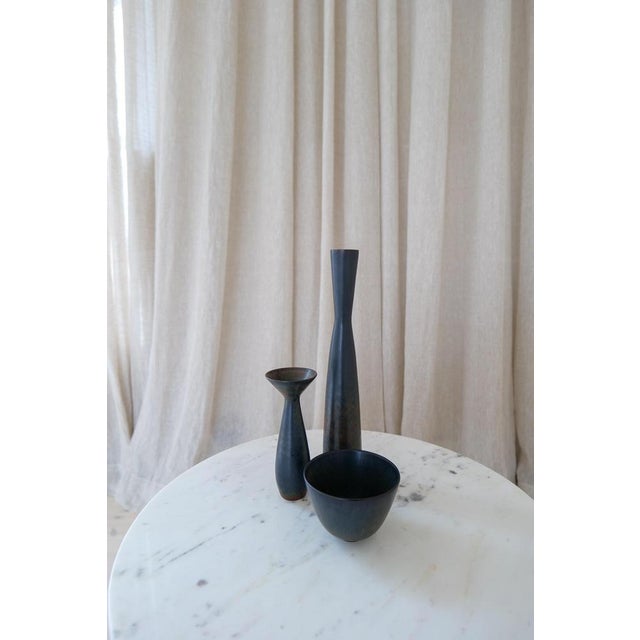 Ceramic Mid-Century Modern Black Vases by Carl-Harry Stålhane for Rörstrand, 1950s, Set of 3 For Sale - Image 7 of 17