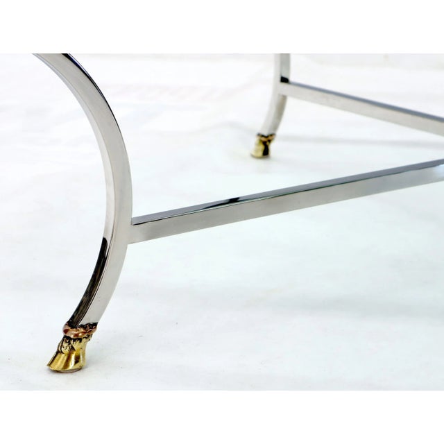 Gray Square Chrome and Brass Hoof Feet Base Coffee Table Thick Glass Top For Sale - Image 8 of 12