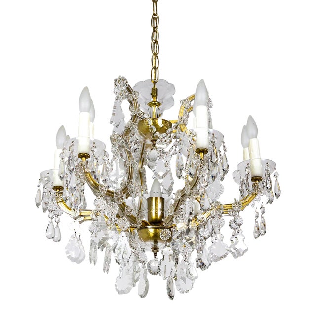 Mid 20th Century 7-Light Multi-Crystal Maria Theresa Chandelier For Sale