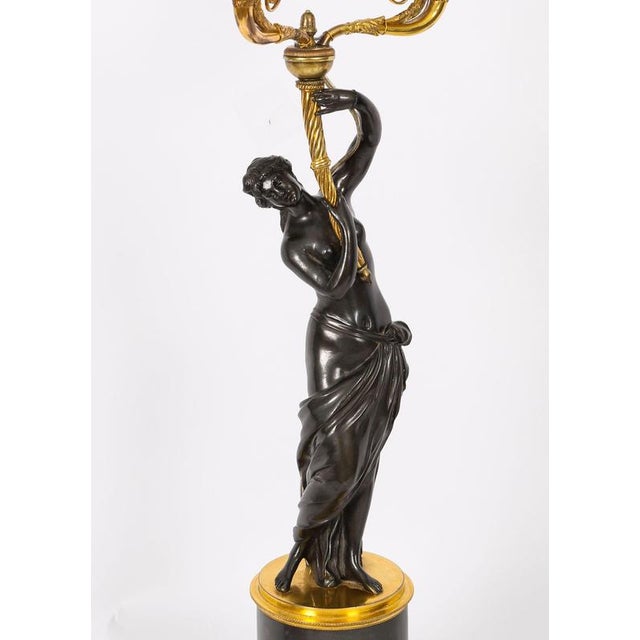 Antique French Bronze and Ormolu Two Light Candelabra, Set of 2 For Sale - Image 11 of 18