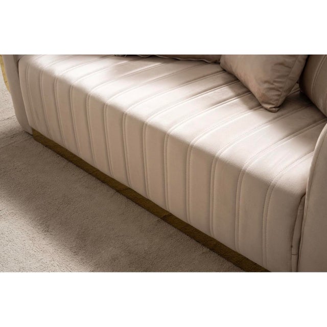 New Luna 3–Piece Channel Tufted Gold Accent Luxury Sofa Set - Sofa , Loveseat & Chair For Sale - Image 14 of 18
