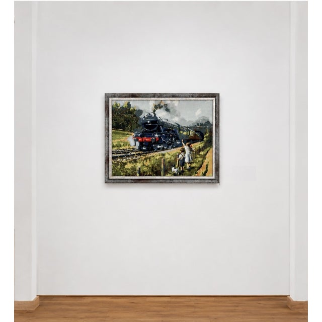 Framed Train “The Flying Scotsman” Needlepoint. For Sale - Image 4 of 4