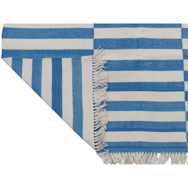 Casa Cosima Handmade Cotton Striped Rug, Sky Blue And White 8'x10' For Sale - Image 4 of 6