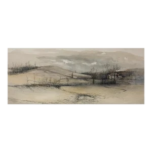 Vintage Realist Winter Brandywine Drypoint and Watercolor Landscape With Farmhouse, Framed