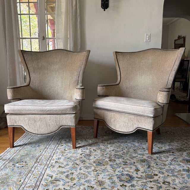 Vintage Upholstered Wingback Lounge Chairs by Drexel, a Pair For Sale In Los Angeles - Image 6 of 6