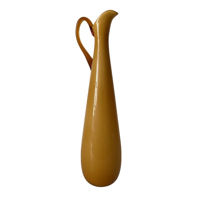 Large Empoli Mid-Century Italian Cased Glass Amber Pitcher For Sale