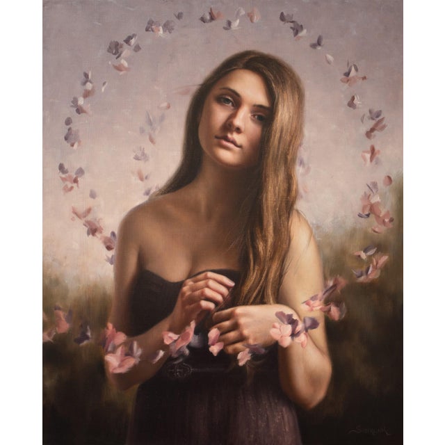 Serenity by Beth Sistrunk | Oil on panel Portrait of a girl surrounded by butterflies. For Sale In Denver - Image 6 of 10