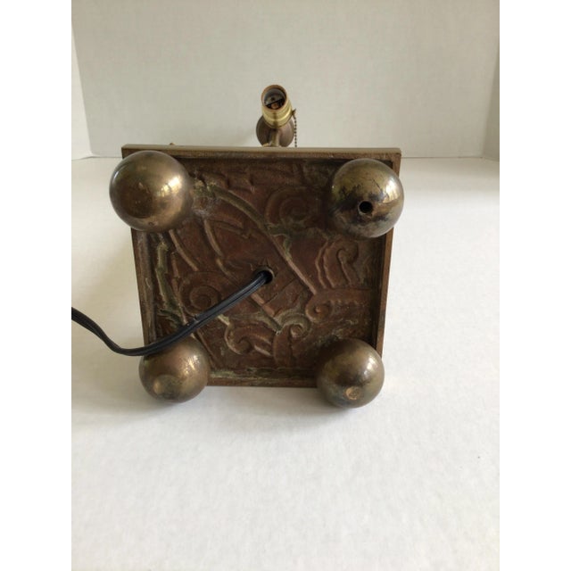 1930s Brass Candlestick Table Lamp with Spikes and Ball Feet at Base Height to finial: 24" Height to socket: 19" Two Light...