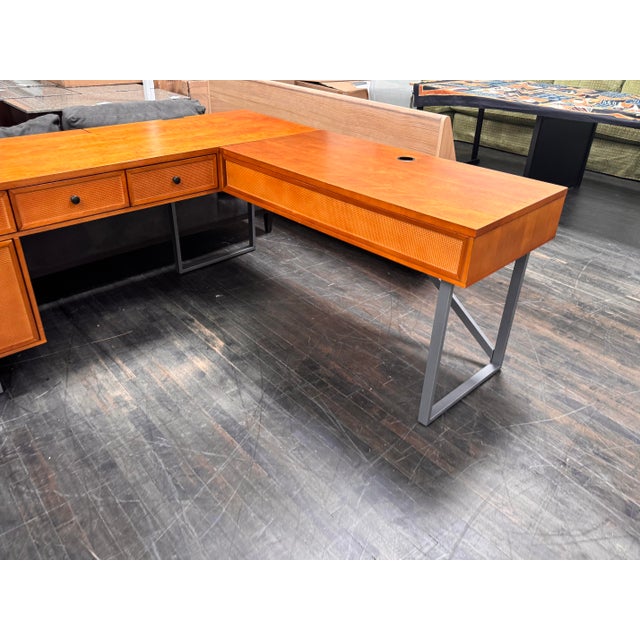 Contemporary Inbox Zero Furniture Nusaiba L-Shaped Lift-Top Cane Executive Desk For Sale - Image 3 of 12