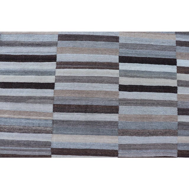 Modern Flat-Weave Kilim Rug in Multi-Panel Striped Design in Earthy Tones For Sale In Atlanta - Image 6 of 13