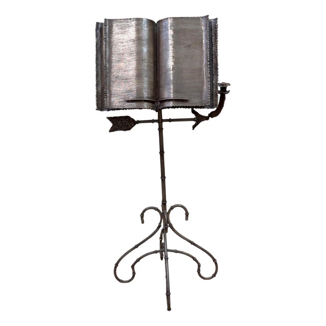 Italian Trompe l’Oeil Faux-Bamboo Iron Music Stand with Candlestick, Circa 1970s For Sale