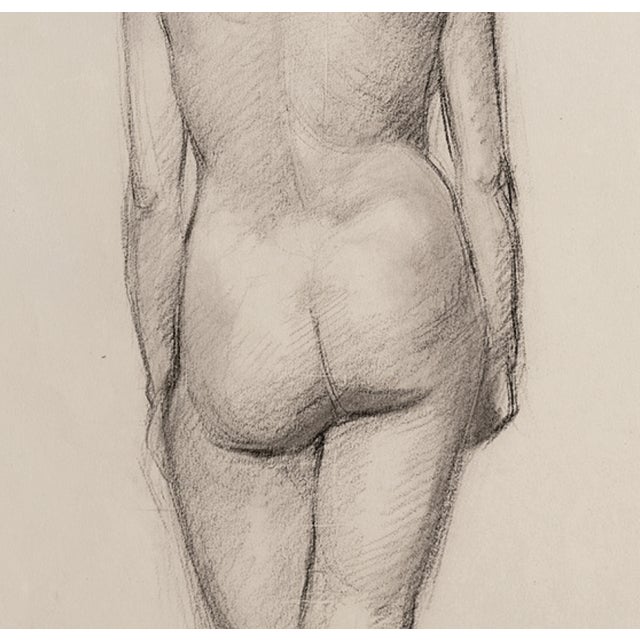 Realism Early 1900's Vintage French Female Figure Drawing in Classicism Style, Graphite Drawing on Paper With Mat For Sale - Image 3 of 3