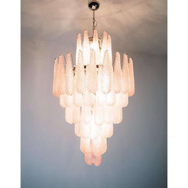 Glass Large Vintage Italian Murano Glass Chandelier with 85 Glass Pink Petals Drop, 1990 For Sale - Image 7 of 15