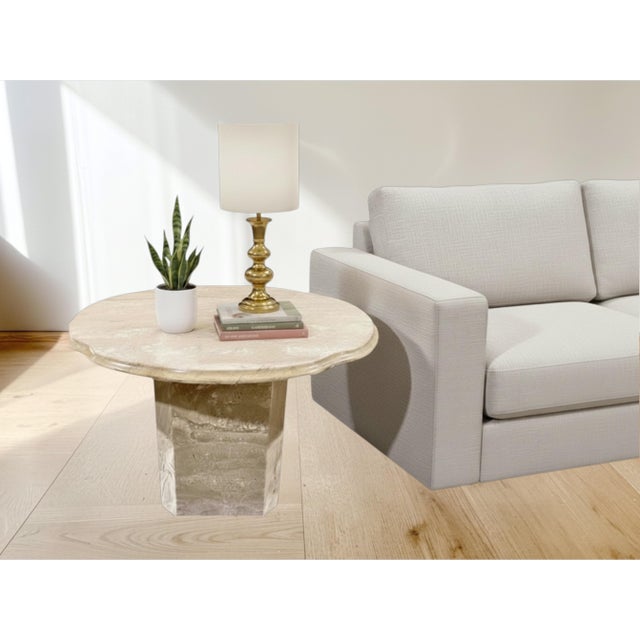 Pair of 1970s Italian Travertine Scalloped Edge Pedestal End Tables For Sale - Image 15 of 17
