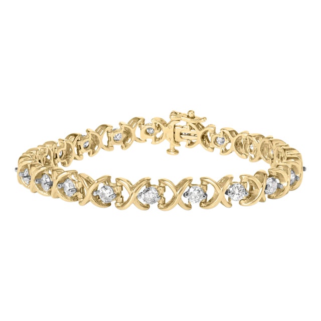 14K Yellow Gold 5.00 Cttw Round-Cut Diamond X-Link 7.5" Bracelet (J-K Color, I1-I2 Clarity) For Sale