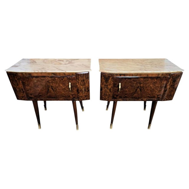 Mid-Century Modern Italian Wooden Nightstands with Marble Top, 1950s, Set of 2 For Sale - Image 11 of 11